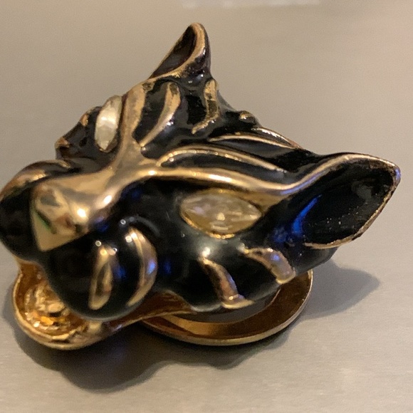 Vintage Michele Lynn Jaguar scarf clip enamel rhinestone on gold plate - Picture 5 of 9